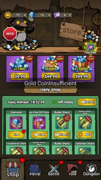 Turnaround Adventure — daily shop not enough gold for the shard bundle