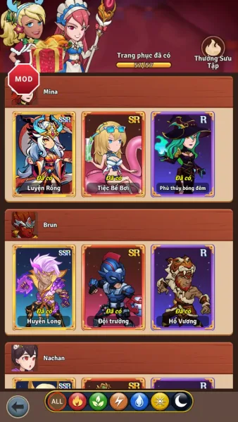 Zombie War Idle Defense — outfits panel with all 57 of 57 unlocked